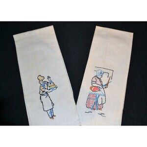 Vintage Kitschy His & Her Linen Towels